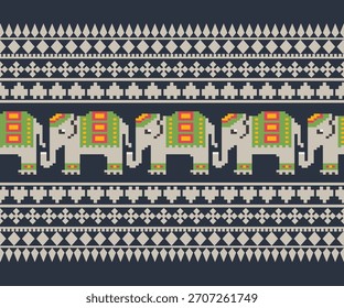 Geometric animal pattern, seamless horizontal design for background, decoration, fabric, clothing.