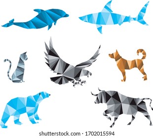 Animales geométricos creados con formas geométricas y colores degradados
