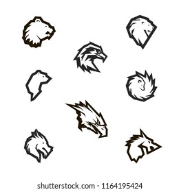 Geometric Animals Silhouettes, B&W outlines logo set