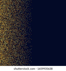 Geometric Anniversary Backdrop. Gold Confetti on Black. Isolated Golden Dust Particles. Vector Round Bokeh. Abstract Iridescent Background. Fluid Birthday Card. Random Bridal Backdrop. Foil Border.