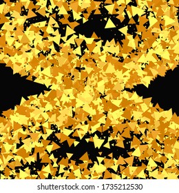 Geometric Anniversary Backdrop. Gold Confetti on Black Background. Isolated Golden Dust Particles. Random Bridal Backdrop. Foil Border. Vector Round Bokeh. Abstract Iridescent Birthday Card.