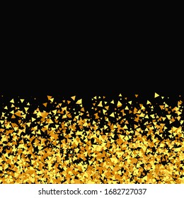 Geometric Anniversary Backdrop. Random Bridal Backdrop. Foil Border. Vector Round Bokeh. Abstract Iridescent Birthday Card. Gold Confetti on Black Background. Isolated Golden Dust Particles.