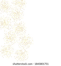 Geometric Anniversary Backdrop. Random Bridal Backdrop. Foil Border. Vector Round Bokeh. Gold Confetti on White Background. Isolated Golden Dust Particles. Abstract Iridescent Birthday Card.