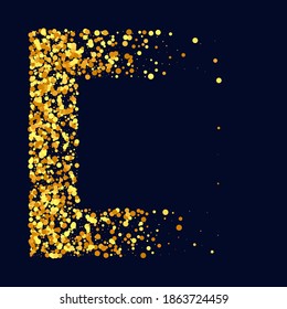 Geometric Anniversary Backdrop. Random Bridal Backdrop. Foil Border. Gold Confetti on Black. Isolated Golden Dust Particles. Vector Round Bokeh. Abstract Iridescent Background. Fluid Birthday Card.