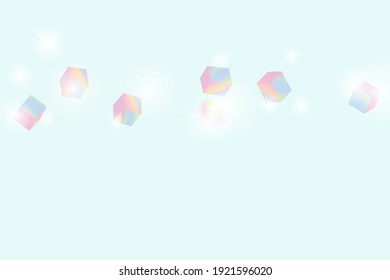 Geometric Anniversary Card. Holo Confetti. Isolated Holographic Cube Particles. Chaotic Confetti Backdrop. Foil Border. Vector Square Bokeh. Iridescent Background. Birthday Card with Metallic Texture.