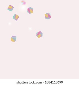 Geometric Anniversary Card. Vector Square Bokeh. Iridescent Background. Holo Confetti. Isolated Holographic Cube Particles. Birthday Card with Metallic Texture. Chaotic Confetti Backdrop. Foil Border.