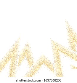 Geometric anniversary illustration. Gold confetti. Isolated golden dust particles. Birthday card with metallic texture. Chaotic bridal backdrop.  Vector round bokeh. Abstract iridescent background.