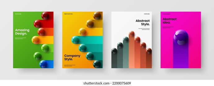 Geometrisches jährliches Berichtsdesign, Vektorgrafik-Bundle. Helle, realistische Bälle Booklet Vorlagensammlung.