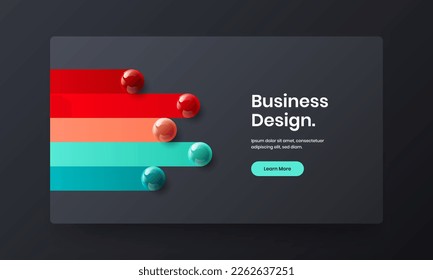 Geometric annual report design vector illustration. Trendy realistic spheres horizontal cover concept.