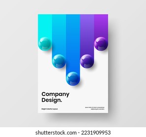 Geometric annual report vector design template. Fresh realistic spheres corporate identity layout.