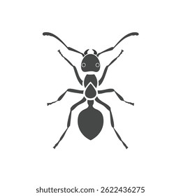 Geometric ant icon in bold black vector style, top-down view