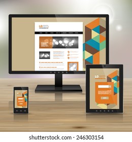 Geometric application template design for corporate identity with color cubes. Stationery set