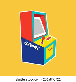 Geometric arcade retro machine game design vector. Gaming application on screen. Vintage entertainment.