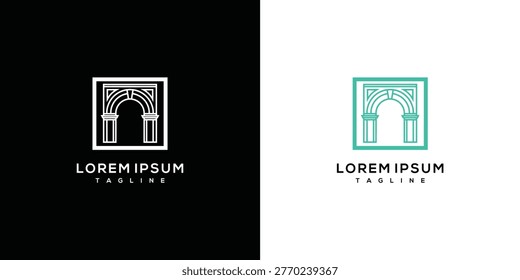 Geometric Arch Logo Design with Columns and Moroccan Pattern
