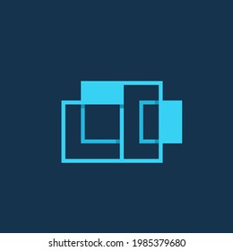 Geometric architecture abstract logo.Decorative icon isolated on dark background.Geometry sign.Neon blue color shapes.Angular sharp emblem.Construction design symbol.Modern, corporate style mark.