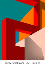 Arquitetura geométrica perspectiva construção design vetor ilustração fundo. Design colorido para arte de parede, decoração, cartões, cartaz e impressão.