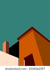 Geometric Architecture perspective building design vector illustration background. Colorful design for wall art, decoration, cards, poster and print.