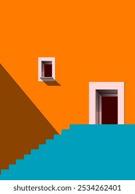 Geometric Architecture perspective building design vector illustration background. Colorful design for wall art, decoration, cards, poster and print.