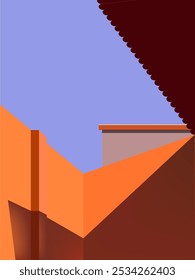 Geometric Architecture perspective building design vector illustration background. Colorful design for wall art, decoration, cards, poster and print.