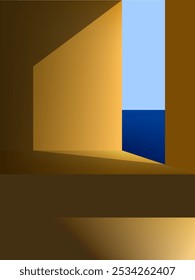 Geometric Architecture perspective building design vector illustration background. Colorful design for wall art, decoration, cards, poster and print.