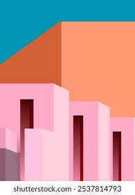 Geometric Architecture perspective building design vector illustration background. Colorful design for wall art, decoration, cards, poster and print.