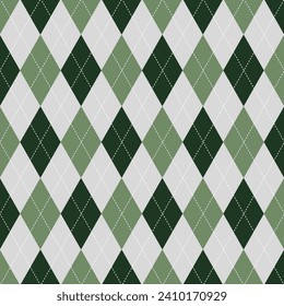 Geometric argyle pattern in grey and green colors.