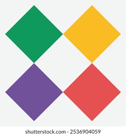 A geometric arrangement of colored squares in a diamond pattern.
