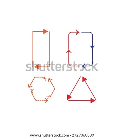 Geometric Arrow Cycle Frames Set - Recycled Loop, Process Flow, and Perforated Cut Line Border Vectors