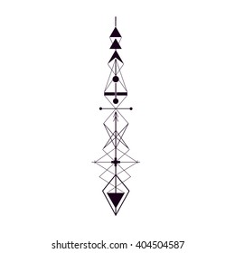 Geometric arrow, design element, vector illustration. 
Sacred geometry - magic runic symbol - tattoo art 
