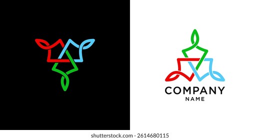 Geometric arrow logo design with red, green and blue elements.