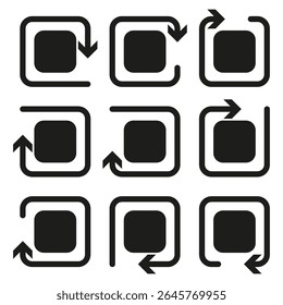 Geometric arrow pattern. Square frame symbols. Directional block elements. Vector interface illustration.