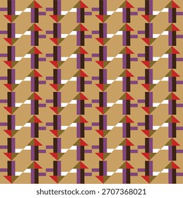 Geometric Arrow Weave Pattern in Earth-Tone Colors with Repeating Angular Shapes and Modern Abstract Layout. Digital printable design for wallpapers, backgrounds, pottery, flooring and textiles print