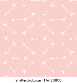 Geometric arrows pattern on pink background. Tribal seamless  wallpaper in doodle style. Vector illustration. Decorative backdrop for fabric design, textile print, wrapping paper. 