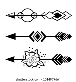 Geometric Arrows. Tattoo Design Vector Art Illustration. Abstract geometric elements on white background. Modern tattoo symbol. 