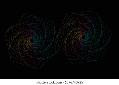 Geometric art 2 hexagons overlapping the black vector background