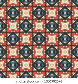 Geometric art abstract design, vector, seamless pattern in red and blue
