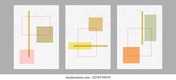 Geometric art background with gold Ornament. Poster design set for home decor, print, wall decoration, poster art with squares geometric shape.	