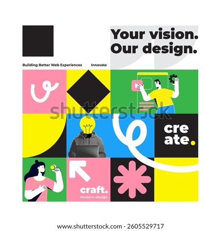 Geometric art collage. Modern collage concept of web design and development. Creative concept for web banner, social media banner, business presentation, marketing material. vector illustration