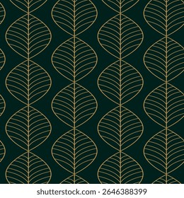 Geometrische Art Deco Golden Leaves naadloos patroon op smaragdgroene donkere achtergrond.
 Voor behang, home decor en stof
