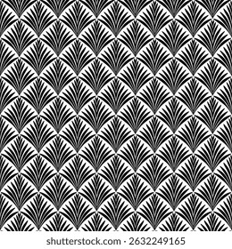 Geometric art deco seamless floral texture for fabric, print, textile, wallpaper, wrapping paper and clothing. Fan shape vector design.
