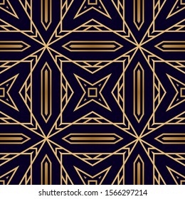 Geometric Art Deco Seamless Pattern. Fashion Vintage Ornament. Seamless Pattern in Art Deco Style with Gold. Nouveau Interior Texture. Retro Mosaic Background.