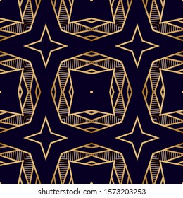 Geometric Art Deco Seamless Pattern. Nouveau Print Texture. Geometric Lattice Pattern with Gold. Chic Print Texture. Retro Mosaic Background.