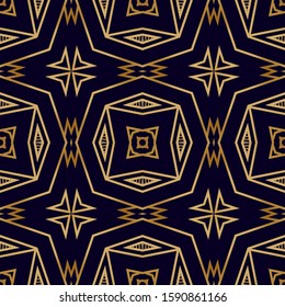 Geometric Art Deco Seamless Pattern. Nouveau Print Texture. Seamless Pattern in Art Deco Style with Gold. Nouveau Interior Texture. Retro Mosaic Background.