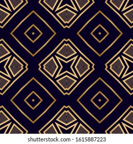 Geometric Art Deco Seamless Pattern. Vintage Print Texture. Geometric Tiles Pattern with Ornamental Lines. Chic Print Texture. Luxury Decorative Background.