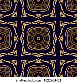 Geometric Art Deco Seamless Pattern. Retro Background in Elegant Chic Style. Art Deco Pattern with Mosaic Lines and Stripes. Chic Print Texture. Retro Mosaic Background.