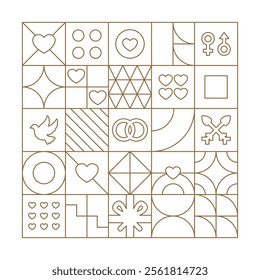 Geometric art deco valentine background outline