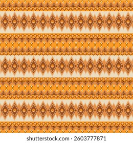 Geometric art, ethnic style, diamond pattern, yellow background, horizontal cream color for textile, clothing, curtains, carpets, blankets, decoration, vector illustration.