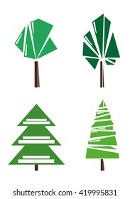 Geometric art. Green trees and Christmas trees.