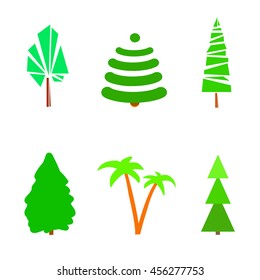 Geometric art. Green trees. Christmas trees