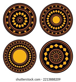Geometric art icon. Ethnic tribal rounded ornament. Afican, australian motiph. Dots painting. Vector illustration, template design for cloth, card, fabric.